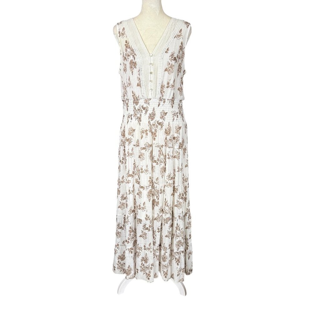 J. Gee women's vintage style maxi dress cream colored floral pattern size XL